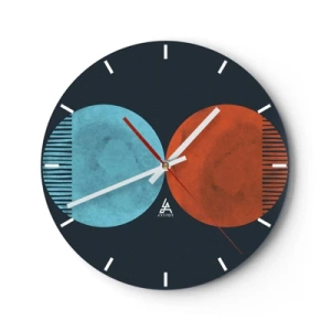 Wandklok - Klok - Een combinatie van blauwe en rode cirkels met geometrische lijnen - 30x30cm - Alleen geometrie? - Moderne wanddecoratie voor woonkamer, keuken en slaapkamer ARTTOR