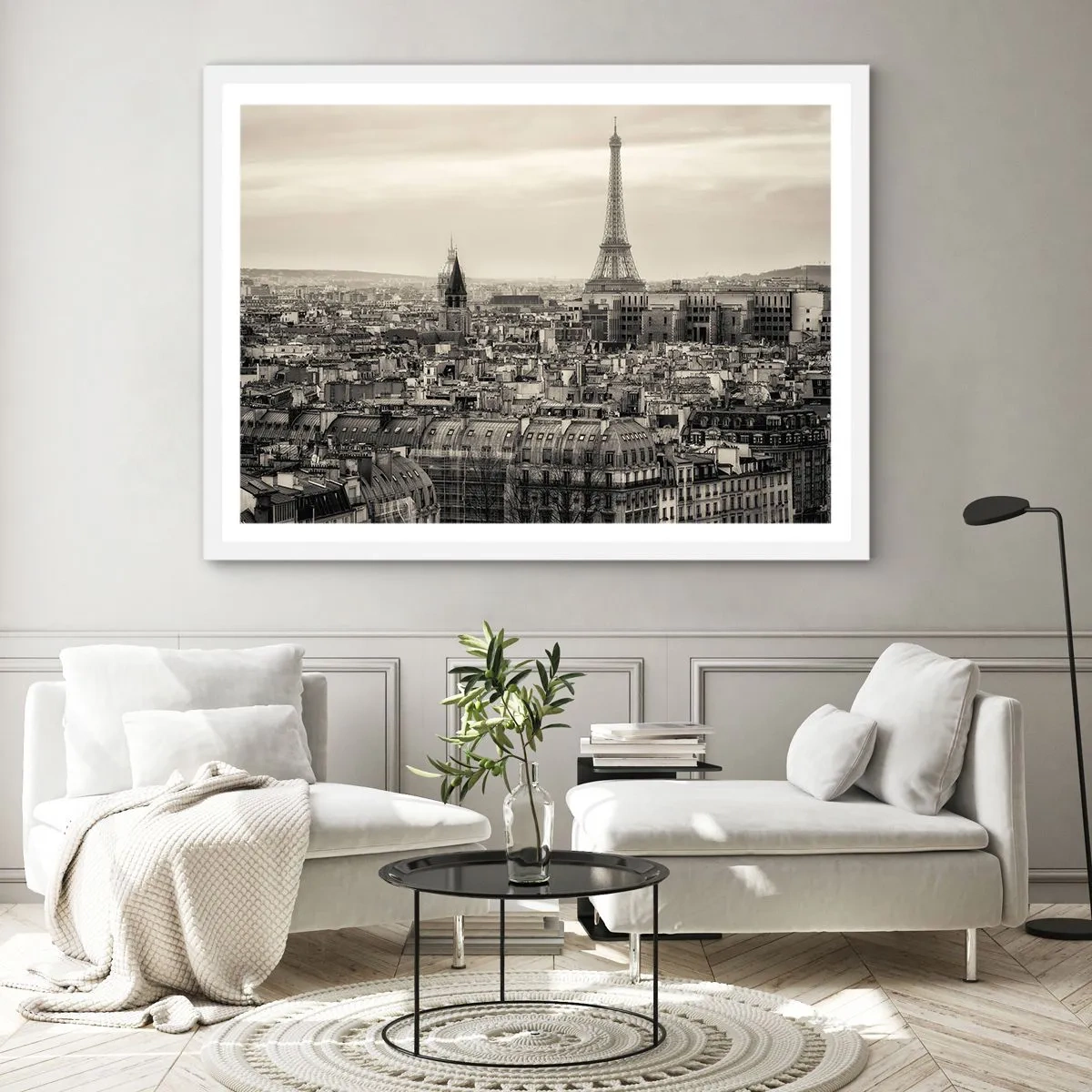 Poster in een witte lijst - Over de daken van Parijs - 70x50 cm