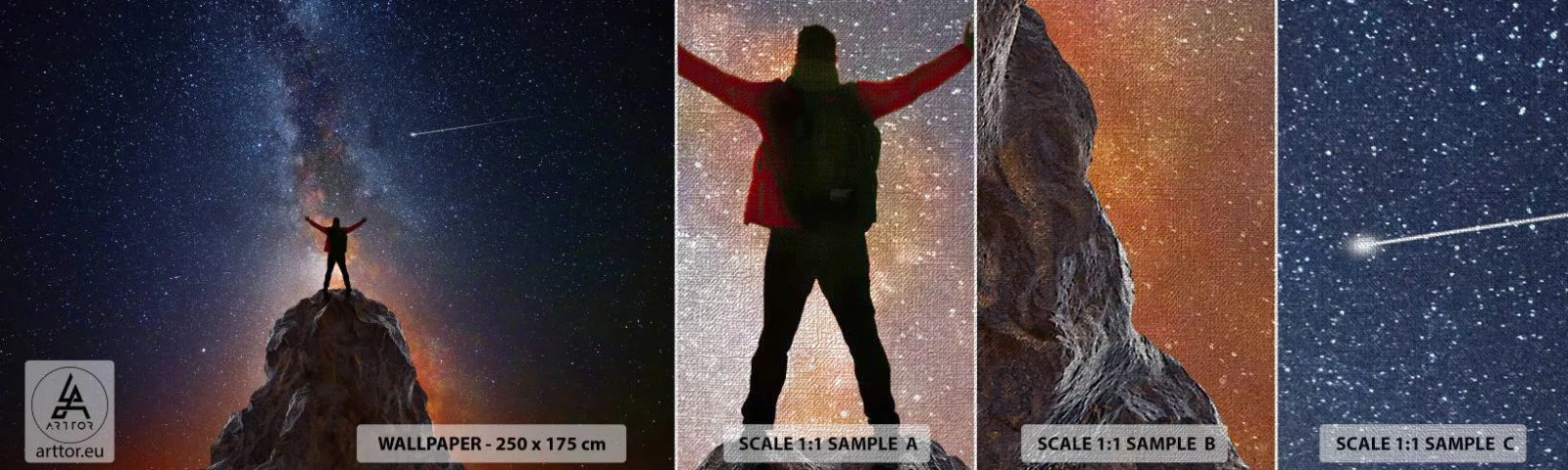 Fotobehang Monster Premium Canvas - De Kracht is bij mij! - Abstractie, Kosmos, Man - 100x30 cm