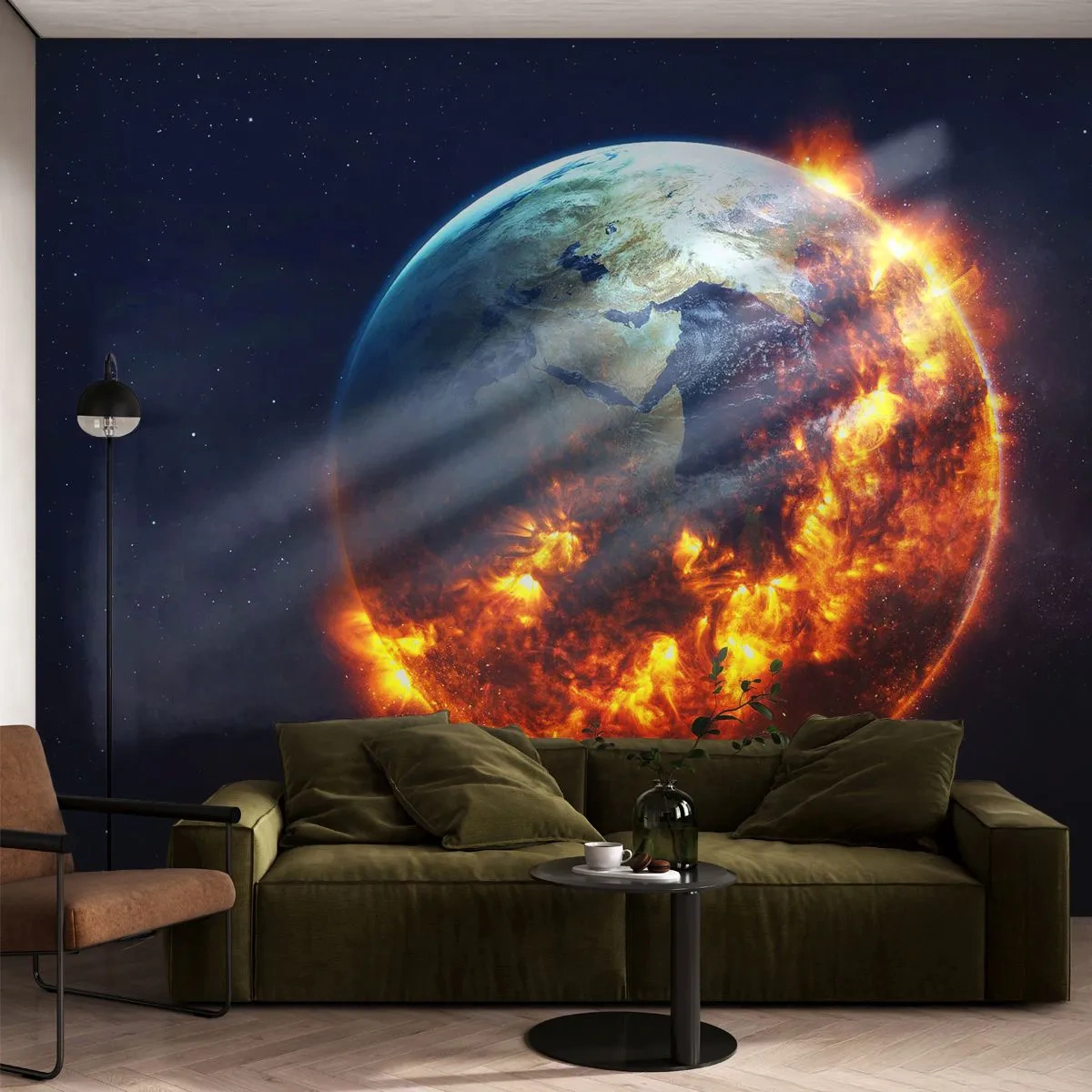 Fotobehang Premium Canvas - De vlam van de Apocalypse - Kosmos, Planeet aarde, Vlammen van vuur - 250x175 cm