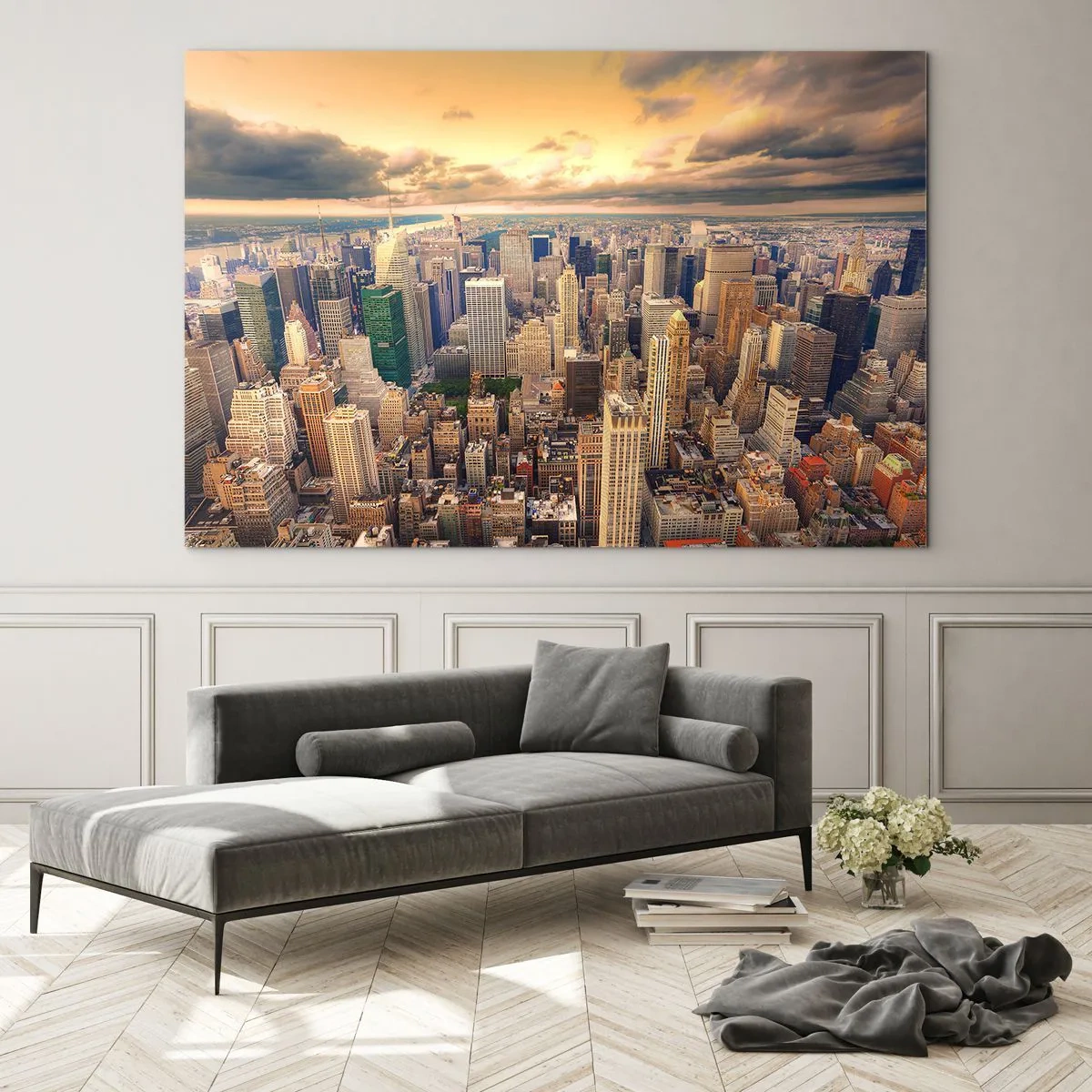 Schilderen op glas - Vergulde metropool - 100x70 cm