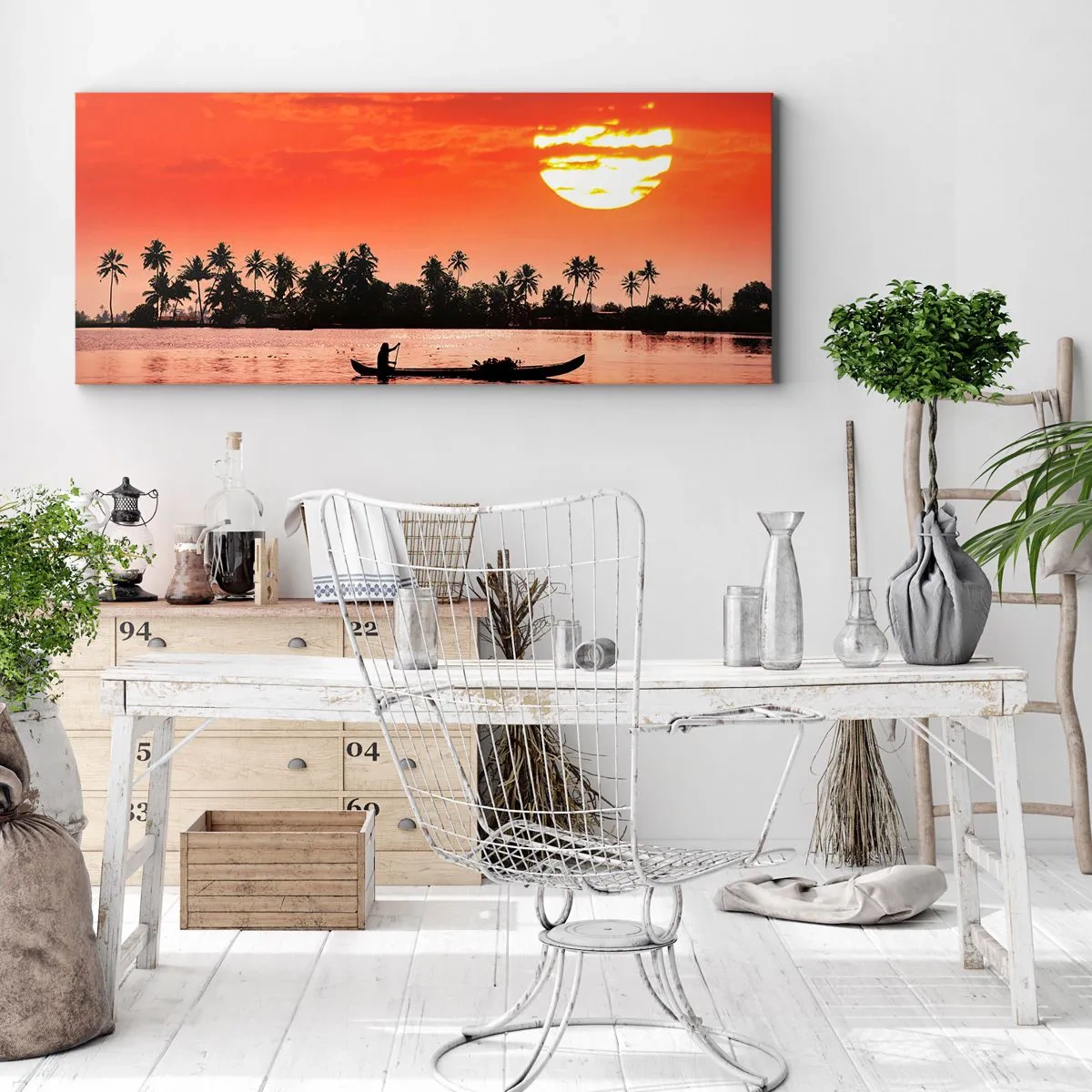 Schilderen op canvas - De rust van de tropen bij zonsondergang - 160x50 cm