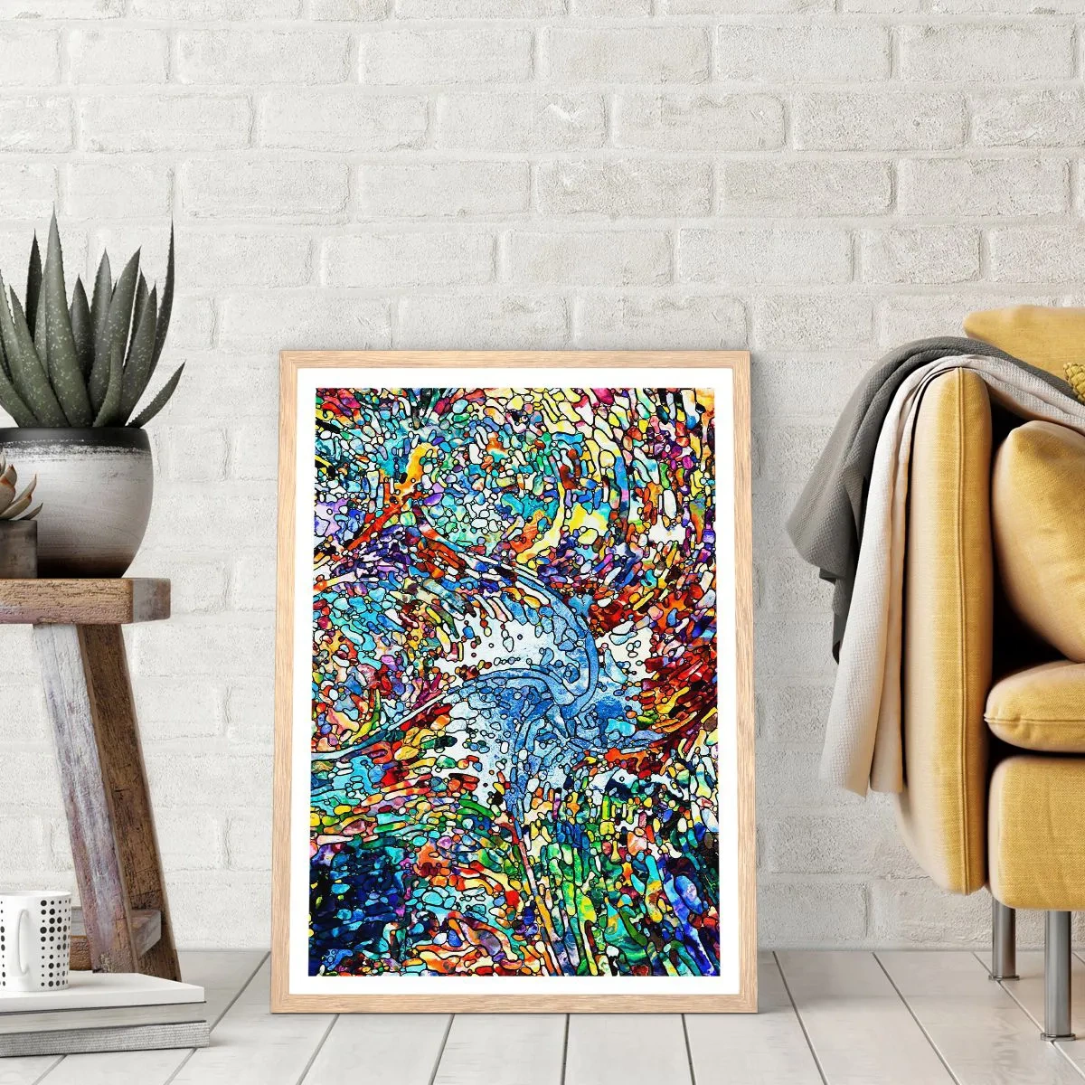 Een poster in een licht eiken lijst - Glas in lood druppel - 70x100 cm