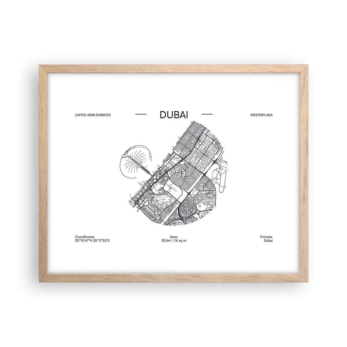 Een poster in een licht eiken lijst - Anatomie van Dubai - 50x40 cm