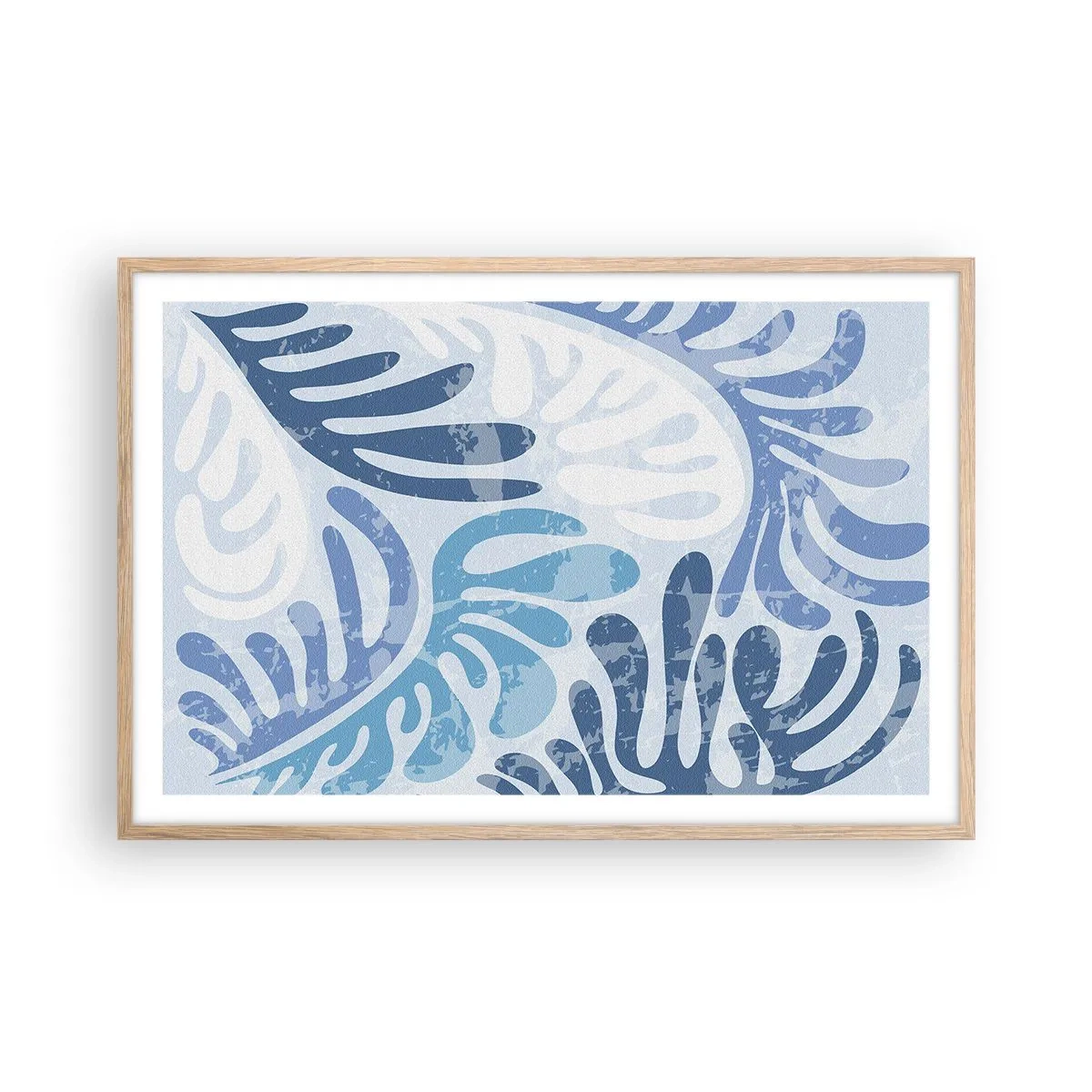 Een poster in een licht eiken lijst - Blauwe varens - 91x61 cm