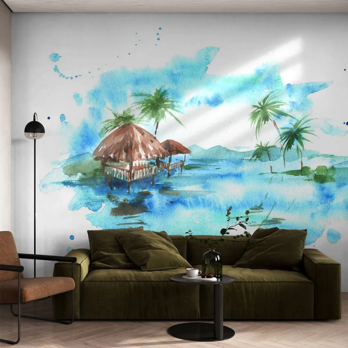 Fotobehang Premium Sand - Ergens in de Stille Oceaan - Landschap, Eiland, palmbomen - 200x140 cm