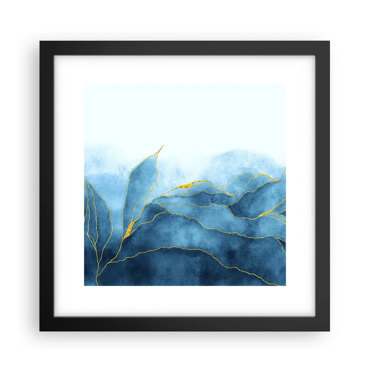 Poster in een zwarte lijst - Blauw in goud - 30x30 cm