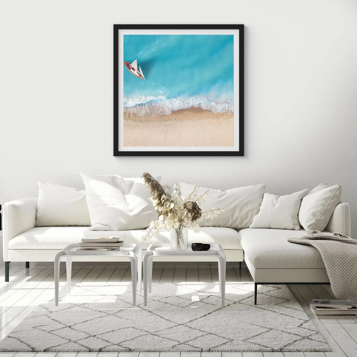 Poster in een zwarte lijst - Op de grens van blauw en goud - 50x50 cm