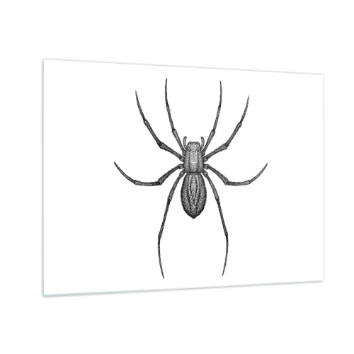 Schilderen op glas - Retro-stijl illustratie van een zwarte spin op een witte achtergrond - 70x50cm - Verontrustende precisie - Moderne wanddecoratie voor woonkamer en slaapkamer ARTTOR