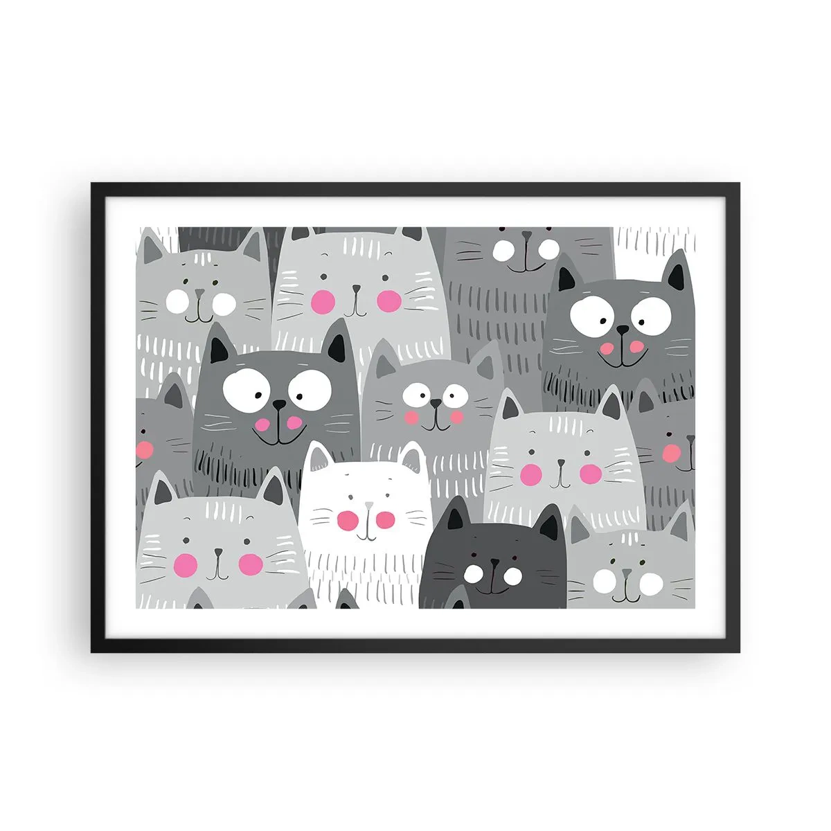 Poster in een zwarte lijst - De wereld van de kat - 70x50 cm