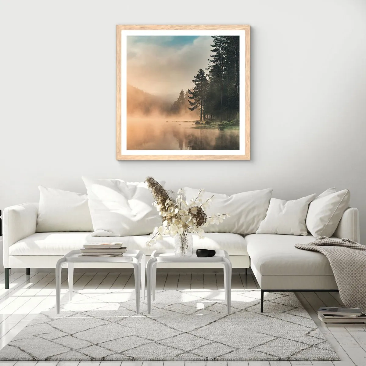 Een poster in een licht eiken lijst - De geboorte van de dag - 30x30 cm