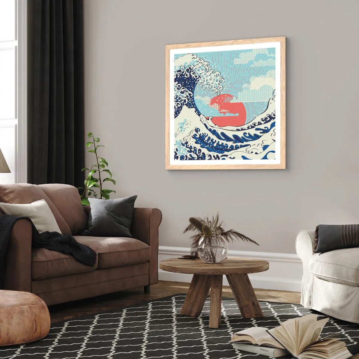 Een poster in een licht eiken lijst - Van Japanse inspiratie - 50x50 cm