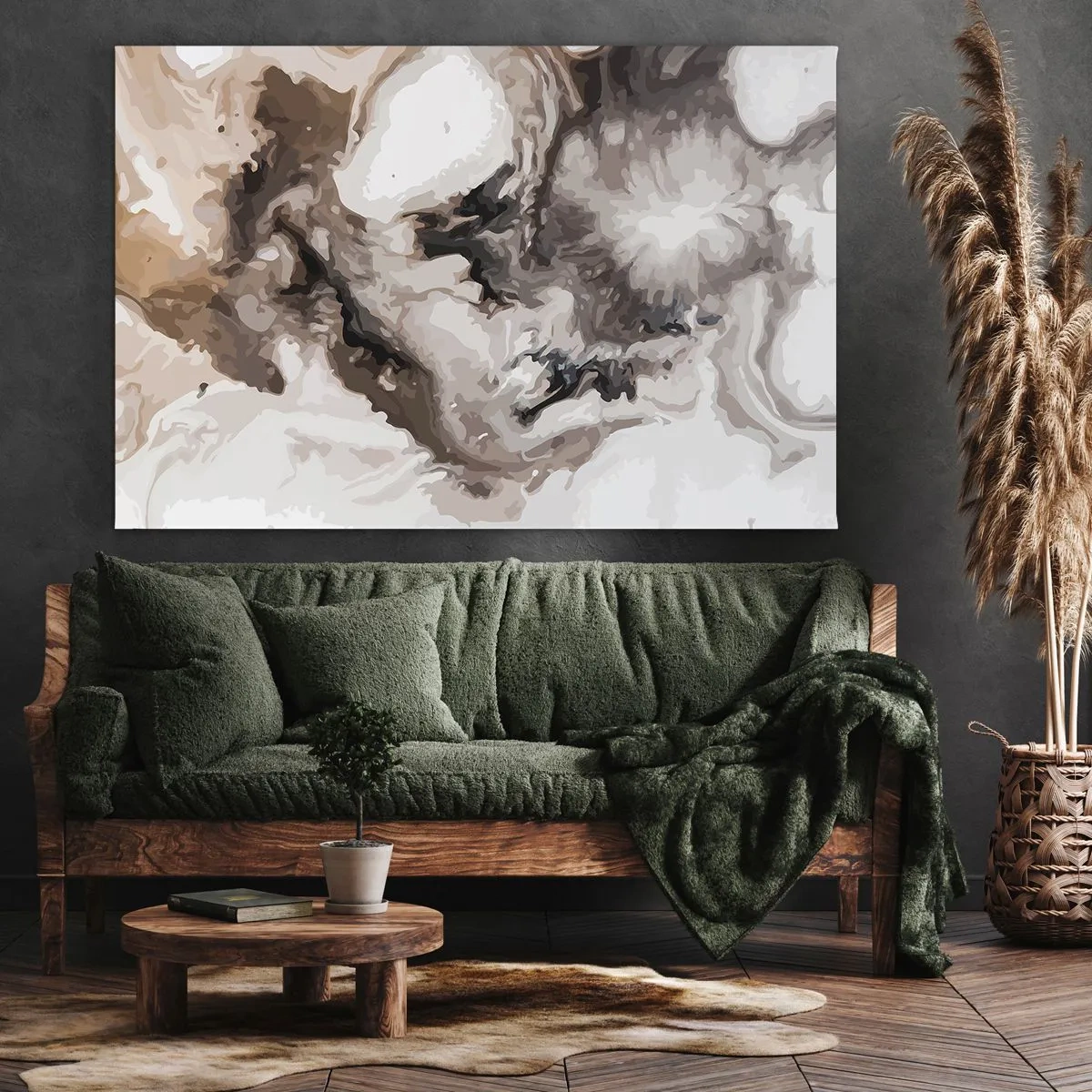 Schilderen op canvas - Abstract patroon in tinten bruin en wit - 70x50cm - De geboorte van een sterrenstelsel - Moderne wanddecoratie voor woonkamer en slaapkamer ARTTOR