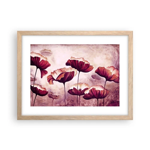 Een poster in een licht eiken lijst - Rood en wit bloemblad - 40x30 cm