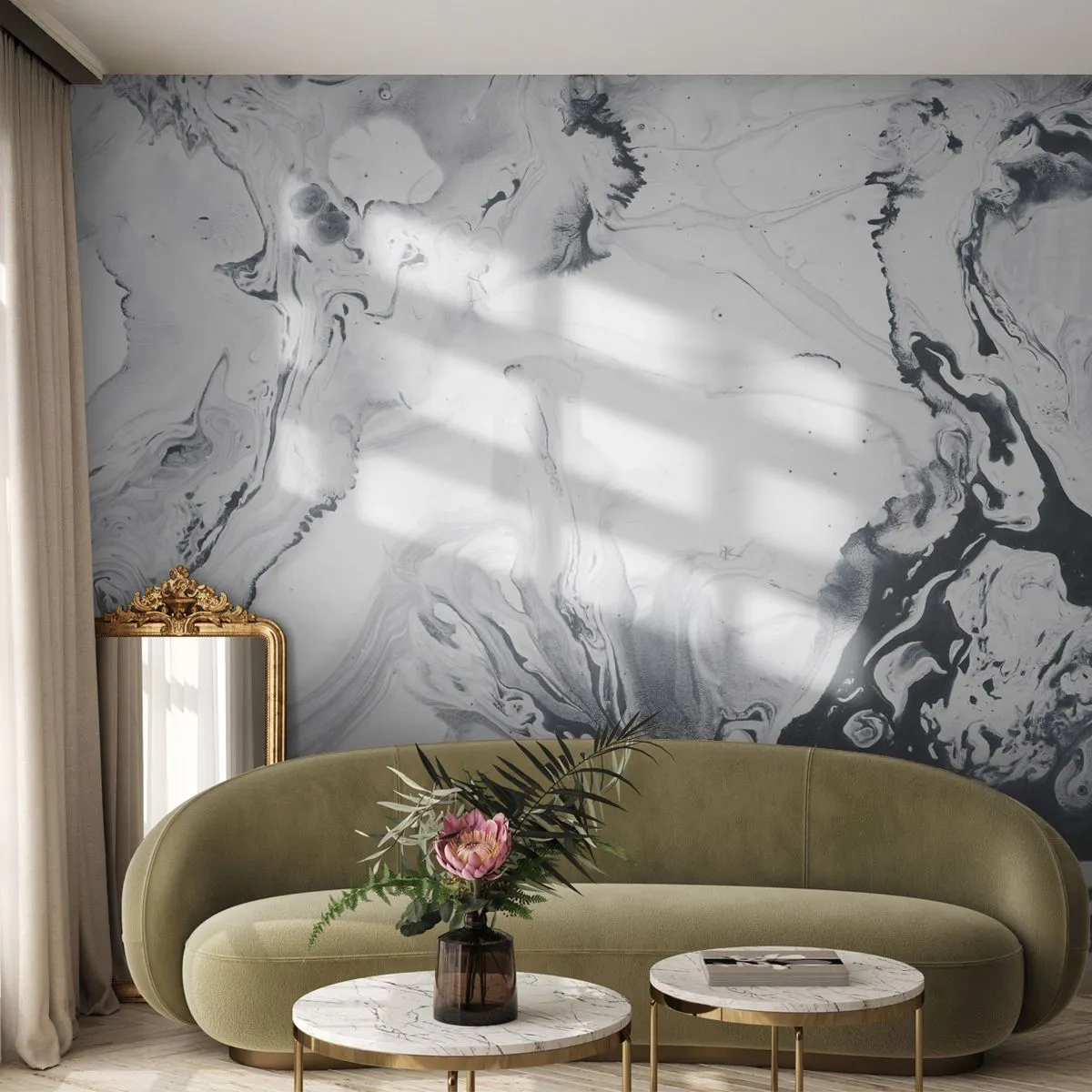 Fotobehang Standard Eco - Het binnenste van de aarde - Abstractie, Deel, Zwart en wit - 250x175 cm