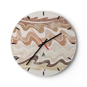 Wandklok - Klok - Golvende lijnen in warme, zanderige tinten - 30x30cm - Goede energie – goede emoties - Moderne wanddecoratie voor woonkamer, keuken en slaapkamer ARTTOR