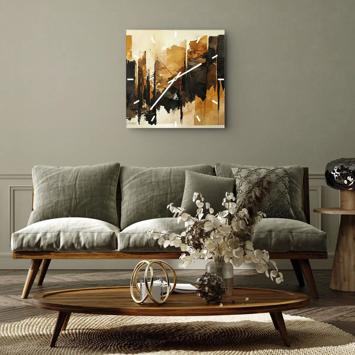 Wandklok - Klok - Harmonie van zwart en goud - 30x30 cm