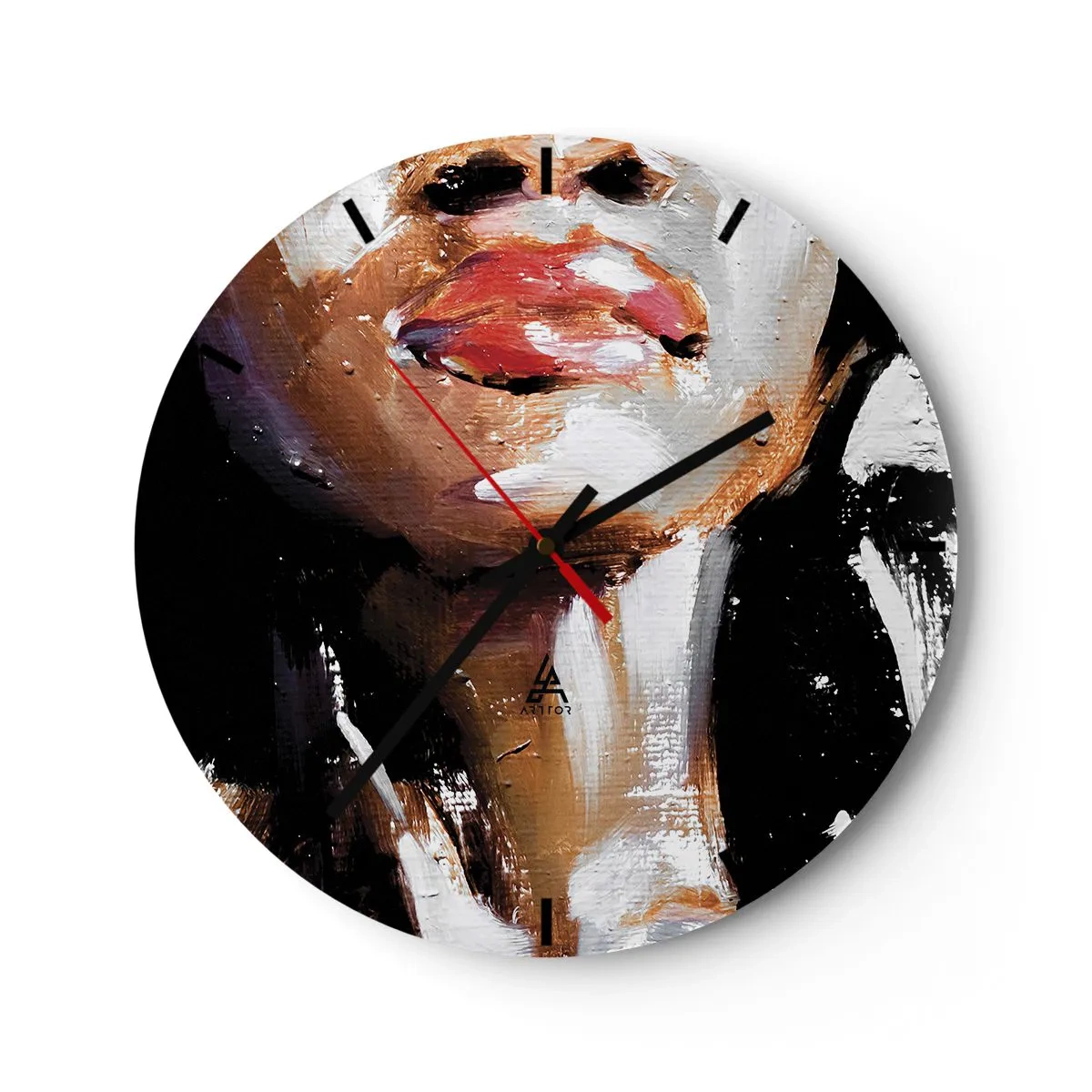 Wandklok - Klok - Fragment van een vrouwengezicht in een expressieve schildertechniek - 30x30cm - Trots zonder vooroordelen - Moderne wanddecoratie voor woonkamer, keuken en slaapkamer ARTTOR