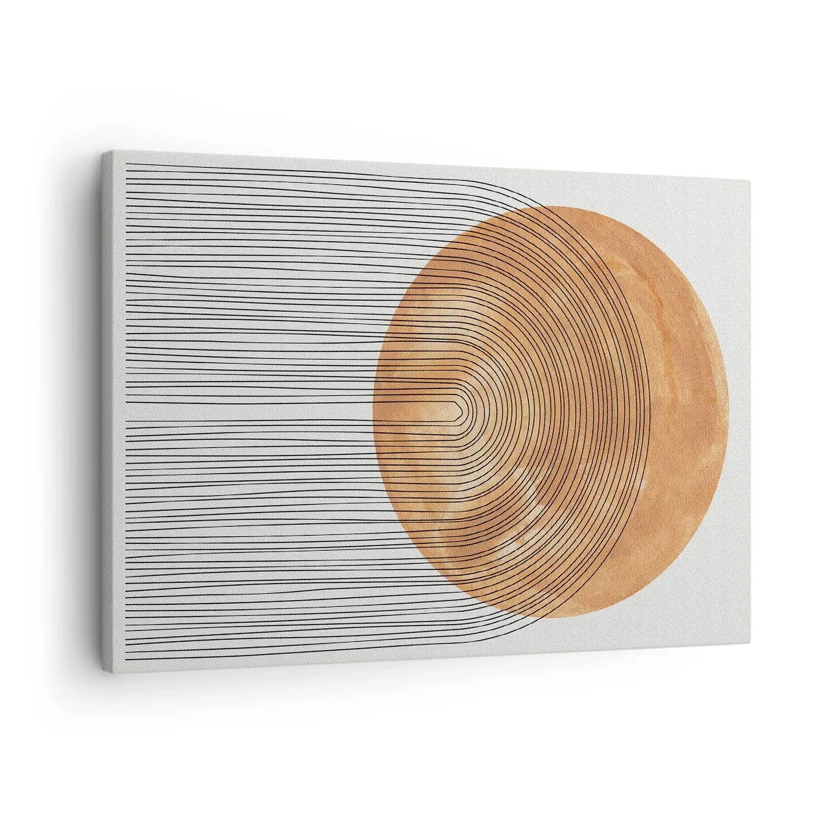 Schilderen op canvas - Geometrische compositie met cirkels en lijnen in warme kleuren. - 70x50cm - Zonnige compositie - Moderne wanddecoratie voor woonkamer en slaapkamer ARTTOR