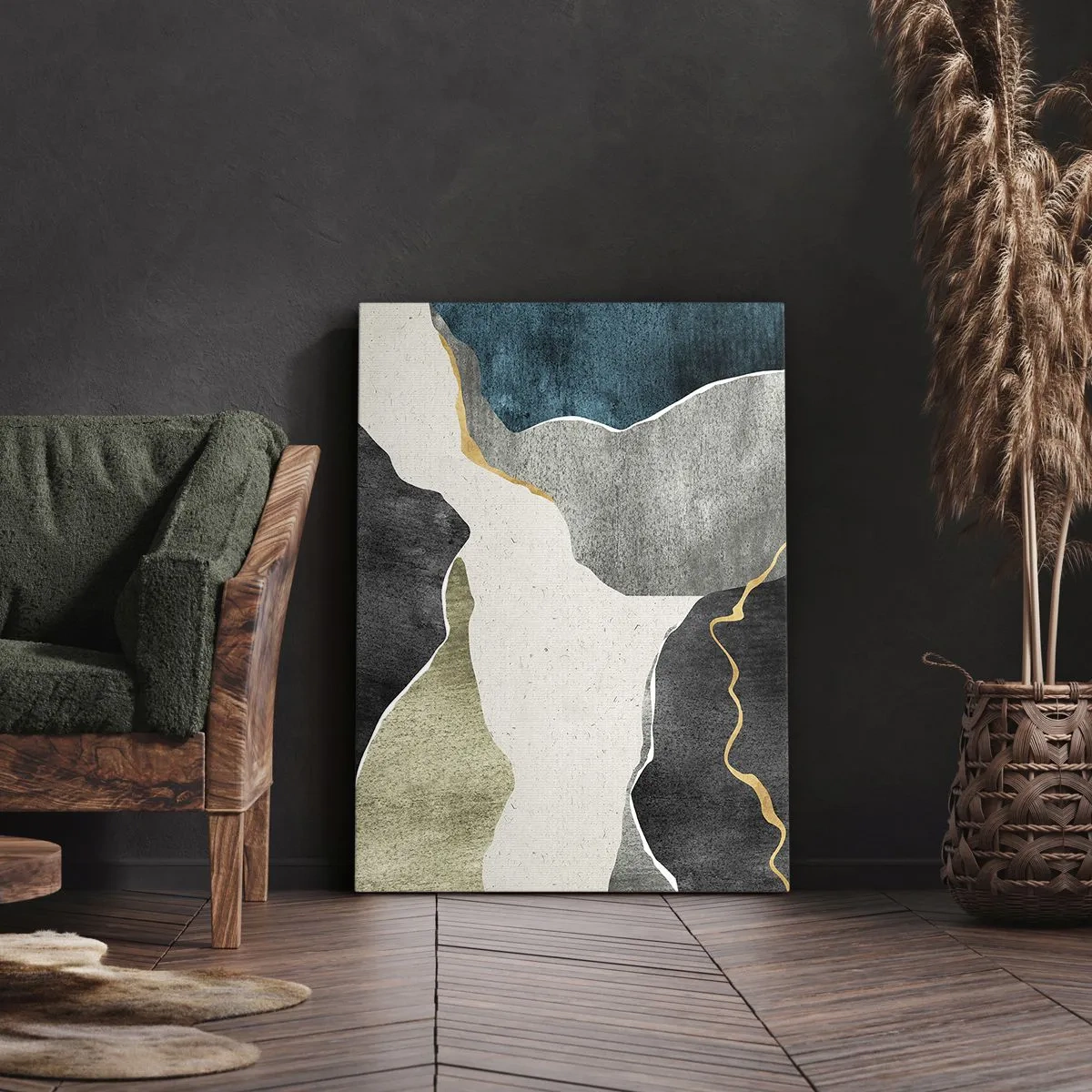 Schilderen op canvas - Mozaïekcompositie met gouddraad - 70x100 cm