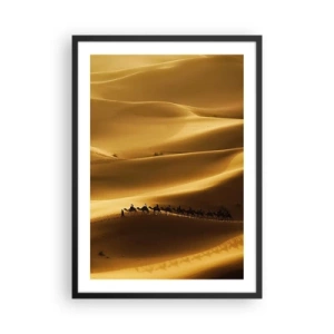 Poster in een zwarte lijst - Een karavaan kamelen op de woestijnduinen - 50x70cm - Caravan in de woestijngolven - Moderne wanddecoratie voor woonkamer en slaapkamer ARTTOR
