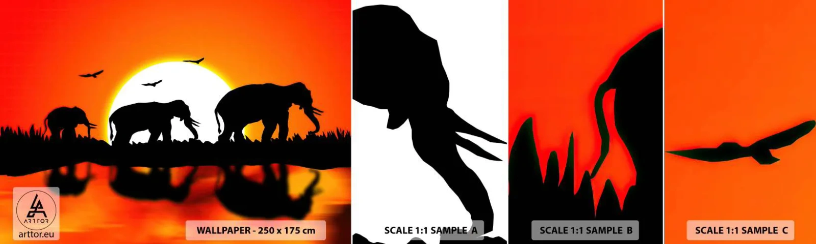 Fotobehang Staaltje Standard Eco - En 's avonds voor een drankje - Dieren, Afrika, Olifant - 100x30 cm