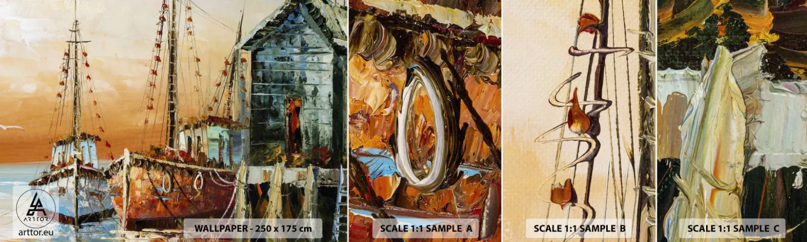 Fotobehang Monster Zelfklevend Deluxe Sticker - Een vreedzame terugkeer - Vissersboot, Vissershaven, Deel - 100x30 cm