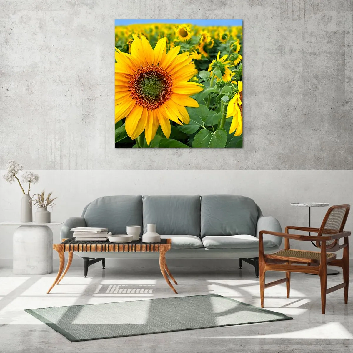 Schilderen op glas - Honderden zonnen vlamden op - 70x70 cm