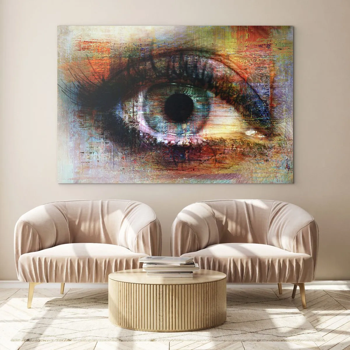 Schilderen op glas - Een abstract oog in intense, veelkleurige tinten - 70x50cm - Je kunt in de ziel kijken - Moderne wanddecoratie voor woonkamer en slaapkamer ARTTOR