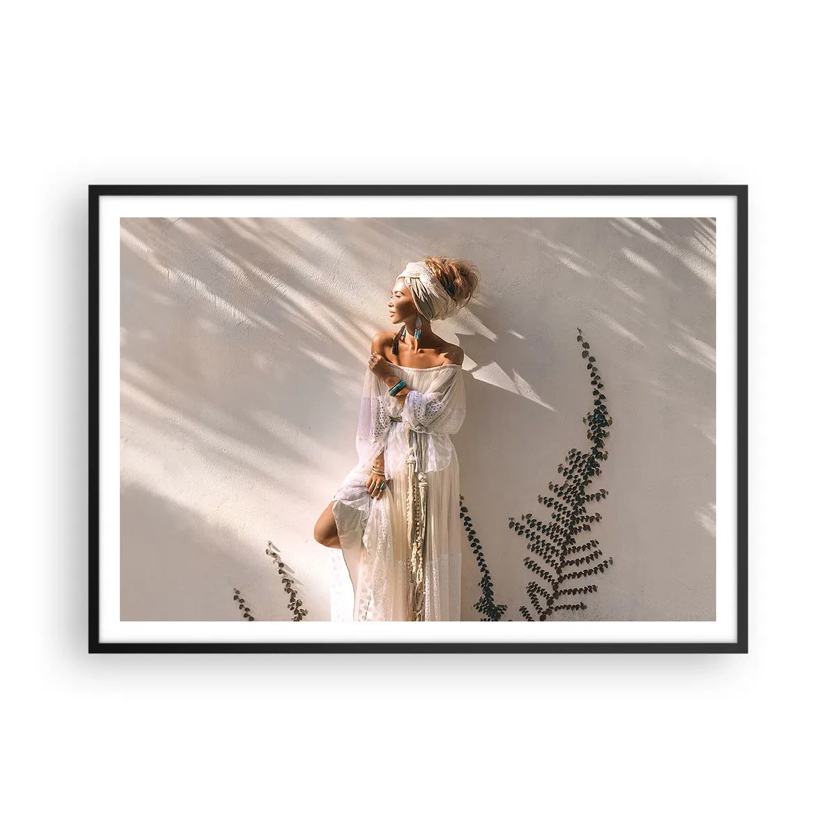 Poster in een zwarte lijst - De zon en het meisje - 100x70 cm