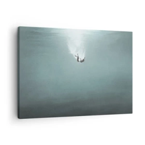 Schilderen op canvas - Een figuur ondergedompeld in diep, turquoise water - 70x50cm - In de armen van de oceaan - Moderne wanddecoratie voor woonkamer en slaapkamer ARTTOR