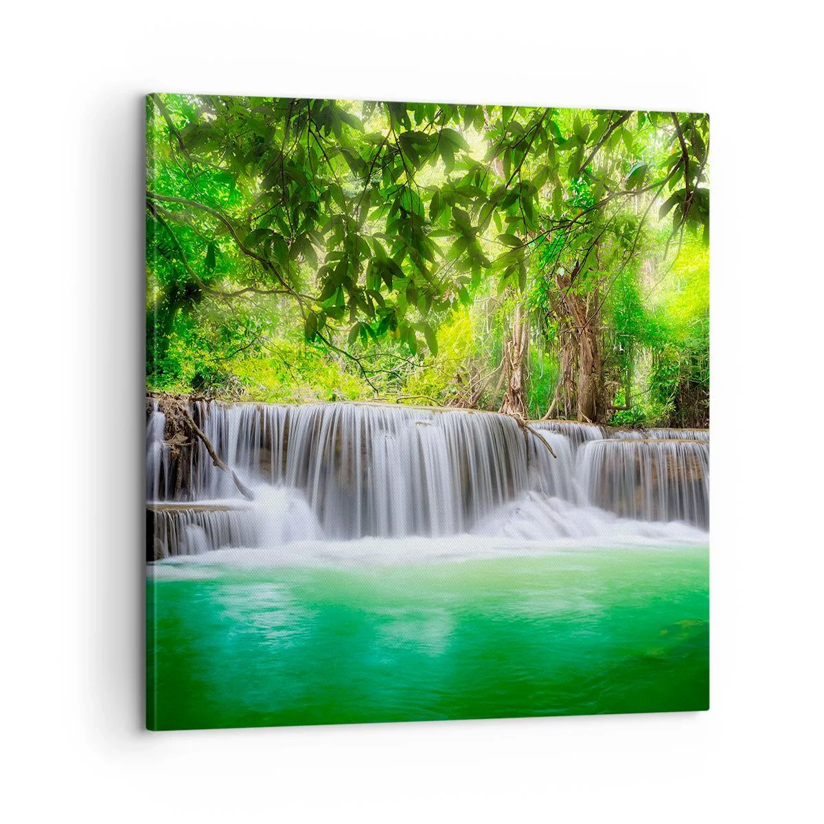 Schilderen op canvas - Een waterval in het groen - 60x60 cm