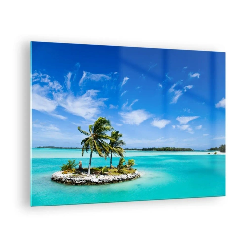 Schilderen op glas - Een tropisch eiland tegen de achtergrond van een turquoise oceaan - 70x50cm - Een paradijs op aarde - Moderne wanddecoratie voor woonkamer en slaapkamer ARTTOR