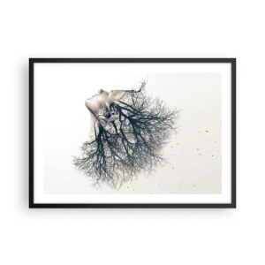 Poster in een zwarte lijst - Luisteren naar het gefluister van bomen - 70x50 cm