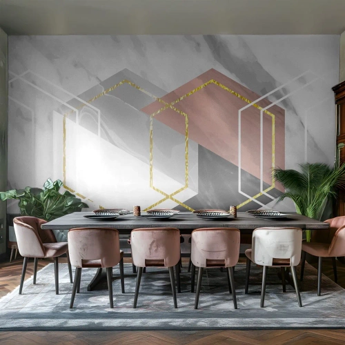 Fotobehang Premium Sand - Keten samenstelling - Abstractie, Deel, Zeshoek - 500x350 cm