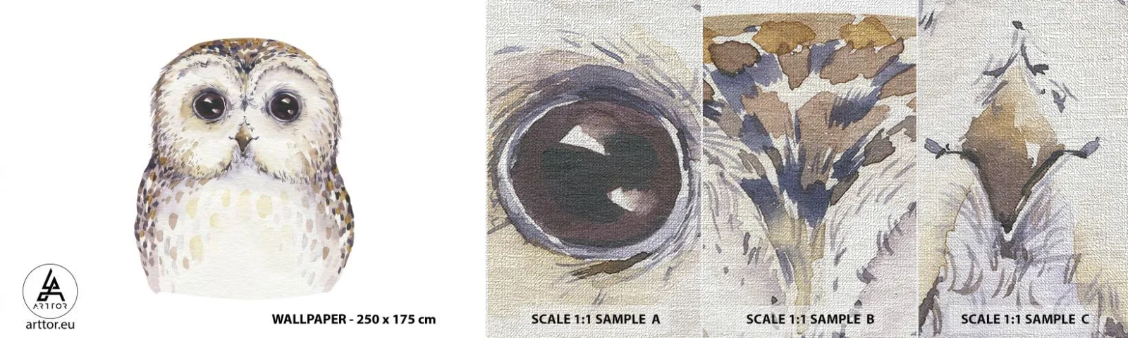 Fotobehang Monster Premium Canvas - Kijk in mijn ogen - Uil, Vogel, Grafisch - 100x30 cm