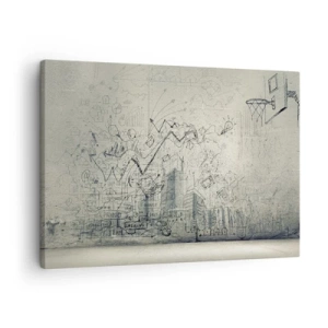 Schilderen op canvas - Tekeningen en diagrammen tegen de achtergrond van een ruwe muur - 70x50cm - Mijn geweldige stadsleven - Moderne wanddecoratie voor woonkamer en slaapkamer ARTTOR