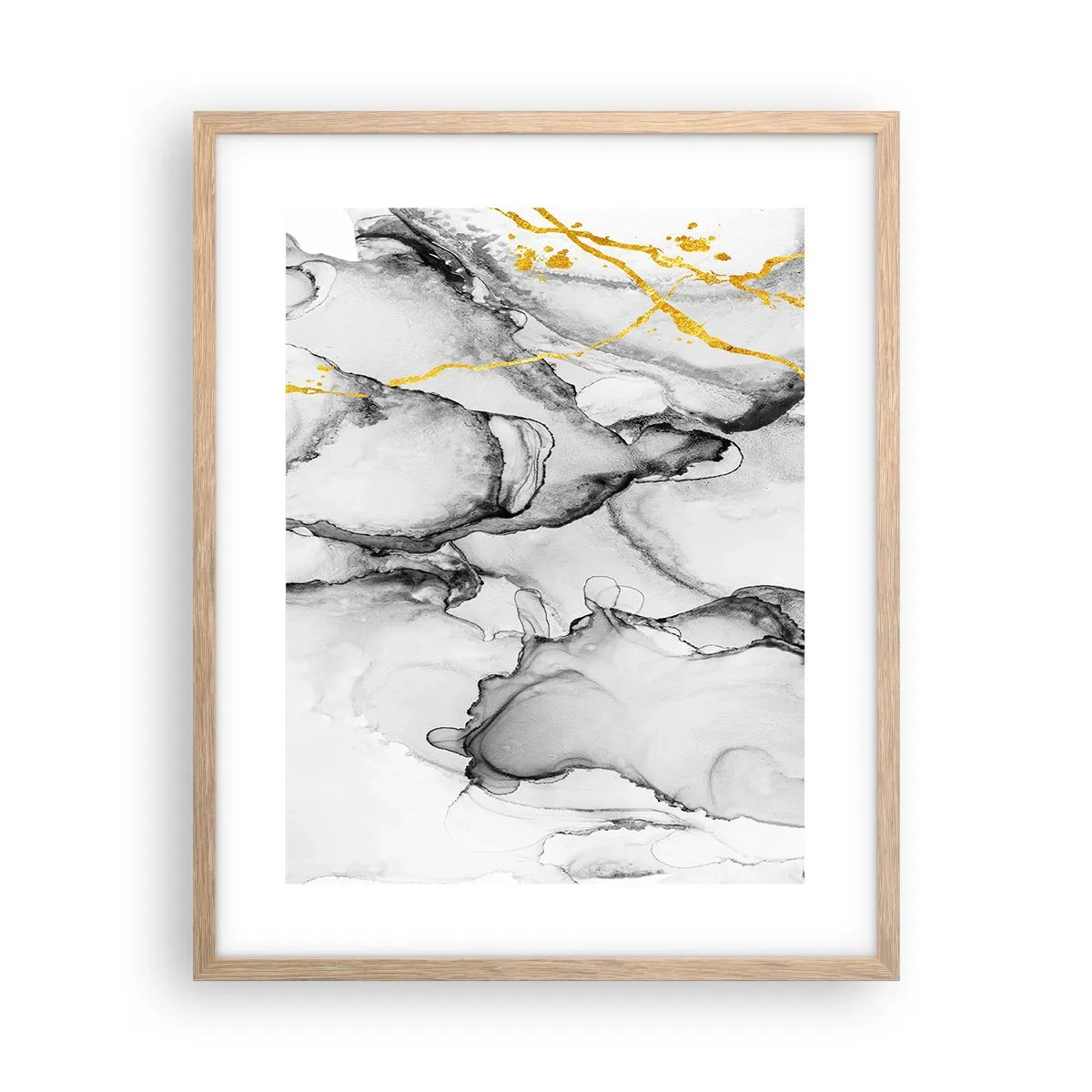 Een poster in een licht eiken lijst - Compositie met een gouden motief - 40x50 cm