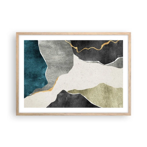 Een poster in een licht eiken lijst - Mozaïekcompositie met gouddraad - 70x50 cm