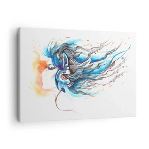 Schilderen op canvas - Artistieke afbeelding van een vrouw met een koptelefoon met muzikale accenten - 70x50cm - Laat de muziek spelen - Moderne wanddecoratie voor woonkamer en slaapkamer ARTTOR