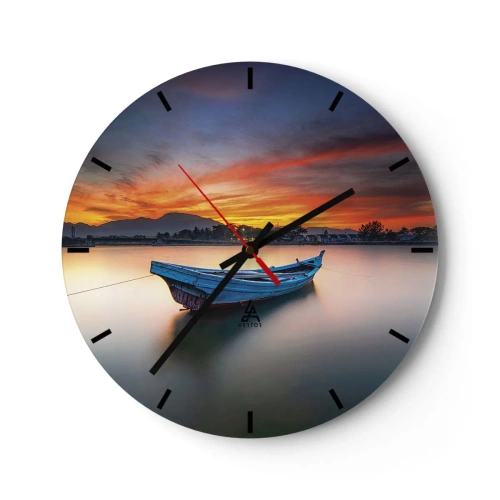 Wandklok - Klok - Een boot op kalm water bij zonsondergang - 30x30cm - Een goede nacht komt eraan - Moderne wanddecoratie voor woonkamer, keuken en slaapkamer ARTTOR