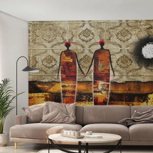 Zelfklevend Fotobehang Deluxe Sticker - Etnische compositie in de kleuren van Afrika - Mensen, Afrika, Grafisch - 150x105 cm