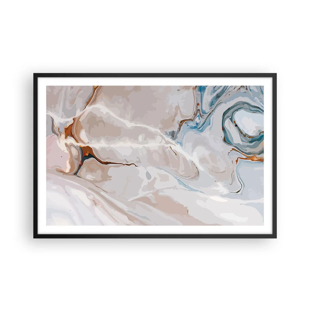 Poster in een zwarte lijst - Blauw kronkelt onder het wit - 91x61 cm