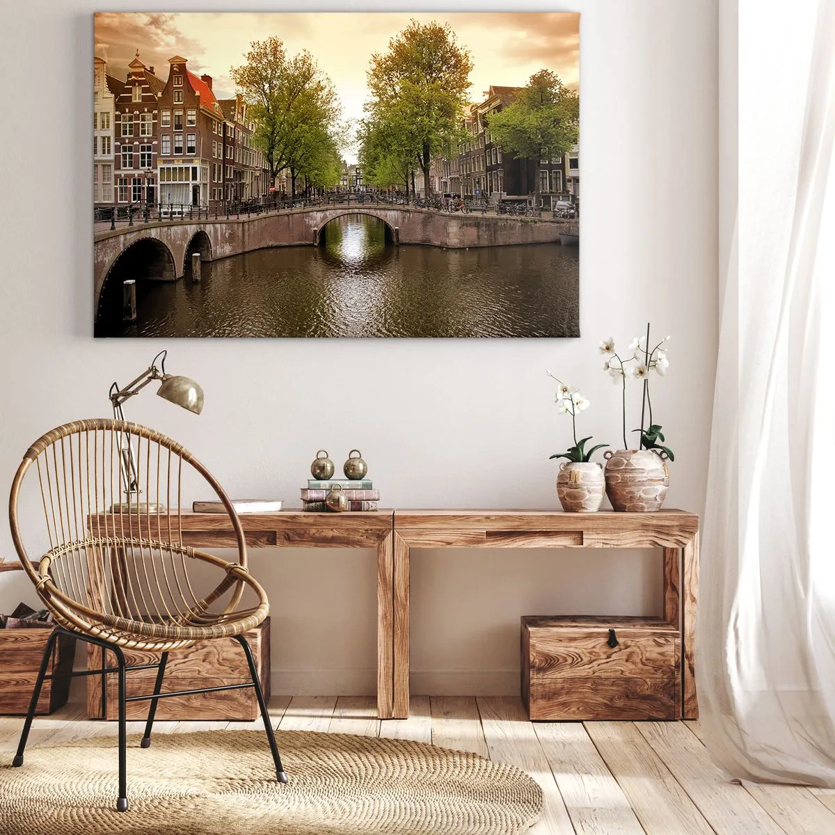 Schilderen op canvas - Met de boot of met de fiets? - 120x80 cm