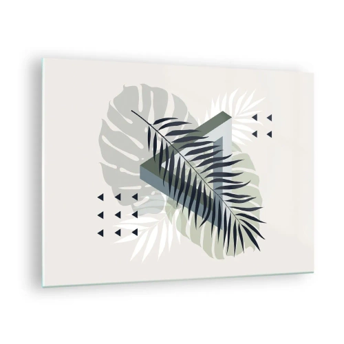 Schilderen op glas - Een moderne geometrische bladcompositie - 70x50cm - Natuur en geometrie - twee orden? - Moderne wanddecoratie voor woonkamer en slaapkamer ARTTOR