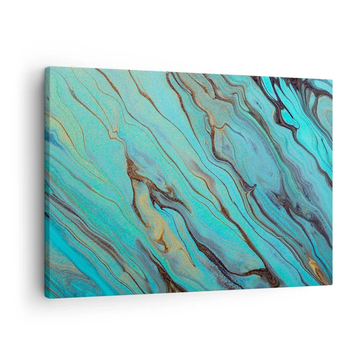 Schilderen op canvas - Abstracte golven in tinten turquoise en goud - 70x50cm - Turquoise vloed - Moderne wanddecoratie voor woonkamer en slaapkamer ARTTOR