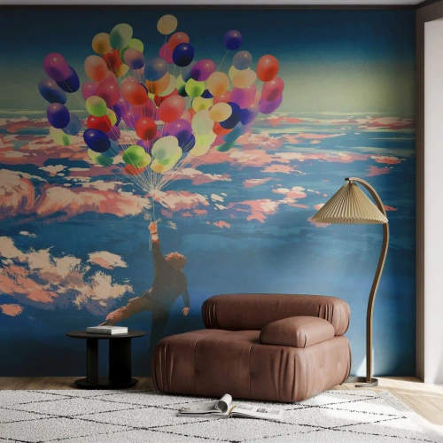 Zelfklevend Fotobehang Deluxe Sticker - Een kinderdroom komt uit - Voor kinderen, Kleurrijke ballonnen, Abstractie - 500x350 cm