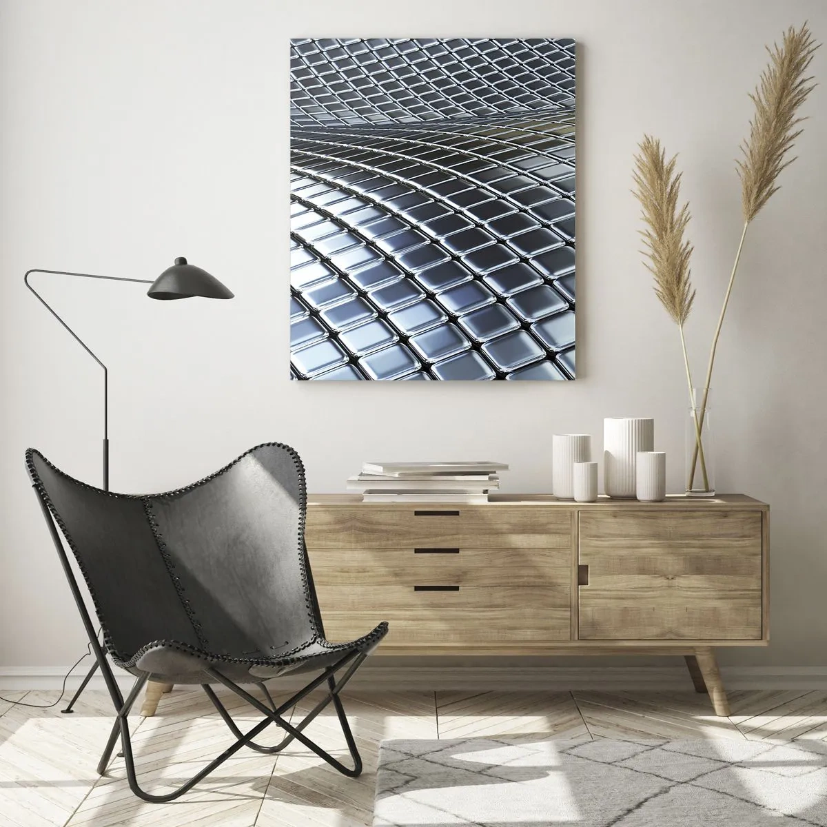 Schilderen op glas - Metallic zilveren golf - 80x120 cm