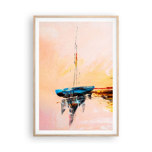 Een poster in een licht eiken lijst - Avond in de jachthaven - 70x100 cm