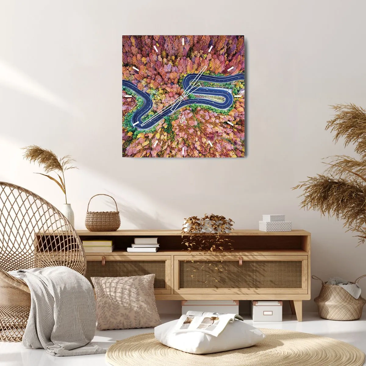 Wandklok - Klok - Een kronkelende weg door het bos - 30x30 cm